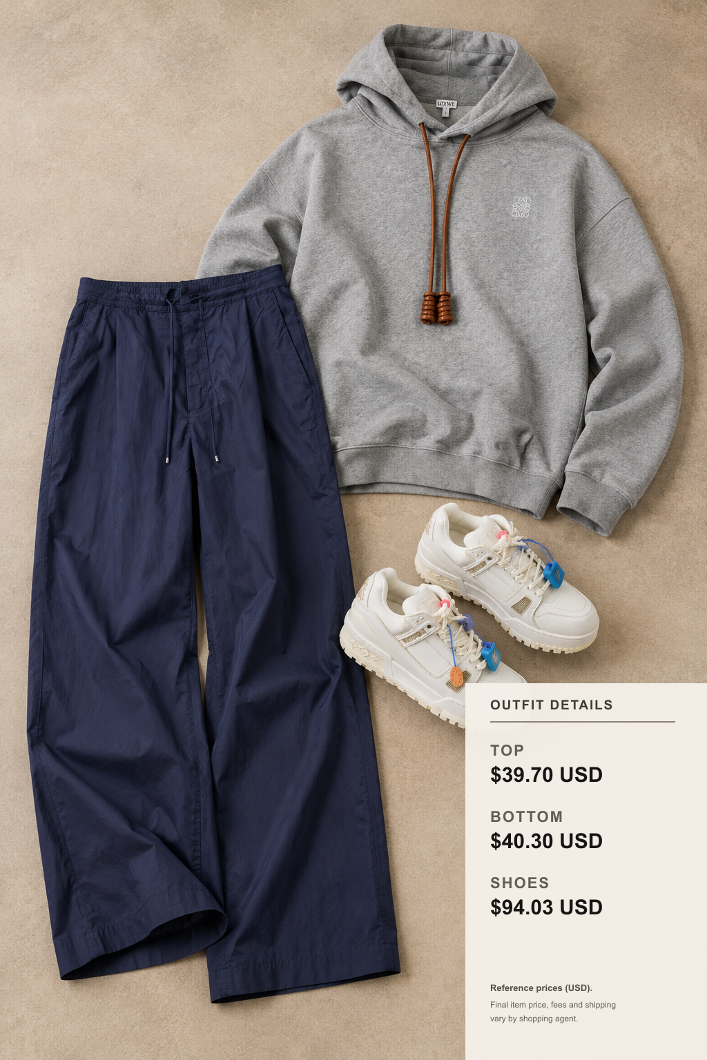 Loewe Hoodie: 3 Fall-Winter Looks outfit 2 editorial flat lay for fashionreps